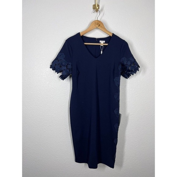 Spense Lace Detail Sheath Dress Size 4 Deep Denim Navy - Picture 1 of 5